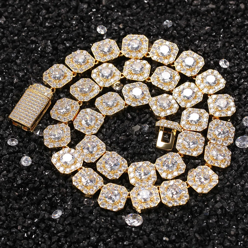 Cadenas de oro Hip Hop Joyas para hombre Heligado Collar de cadena de tenis de diamantes Collares de circón cuadrado de alta calidad 7 pulgadas-24 pulgadas203p