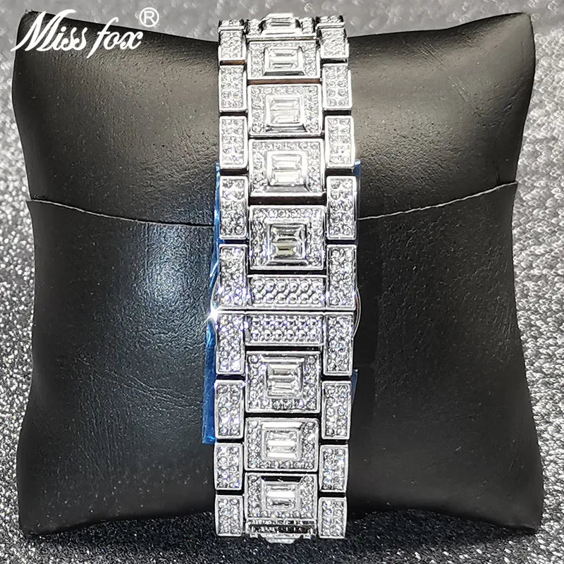 MISSFOX Quartz montre homme diamant haut double calendrier hommes étanche plongeur luxe argent acier Relogio Masculino 220530