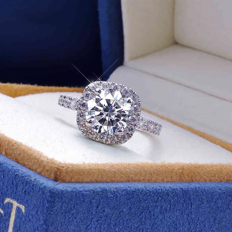 100 Moissanite 1ct 2ct 3CT Genialne diamentowe pierścionki zaręczynowe halo dla kobiet dziewczęta Obiecaj prezent srebrny biżuteria1483875