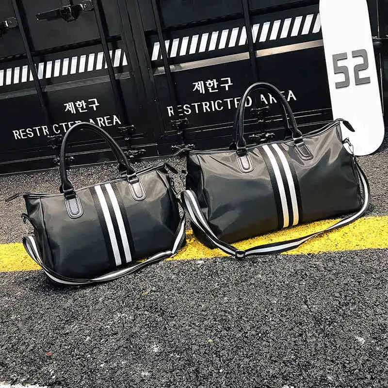 New Stripe contrast color portable boarding business travel bag short distance light one shoulder men's and women's sports fitness luggage Purse Outlet