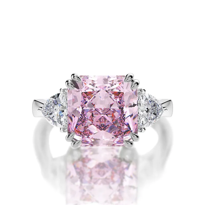 Top qualité 925 bijoux de luxe en argent sterling anneaux 8A fleurs de glace bague de créateur de zircone pour femme carré rose bleu blanc Dia282M