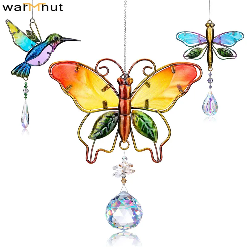 Chaudhut cristal arc-en-ciel sol suncatcher verre papillon pendentif suspendu ornement prisme ballon solaire chasseurs pour fenêtre maison maison décor 220407