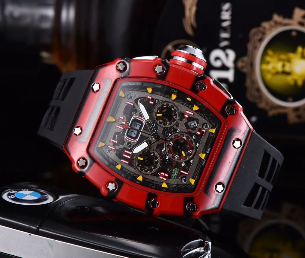Aaa relógio automático movimento de quartzo marca relógios pulseira de borracha negócios esportes relógios transparentes importado cristal espelho bateria 297g