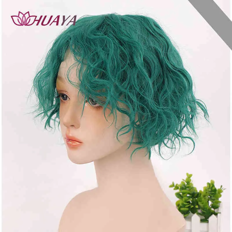 Nxy Huaya Men's Green Short Corn Wave Synthetic Wig for Male Boy Cosplay Anime Daily Party Heat Resistant 220622