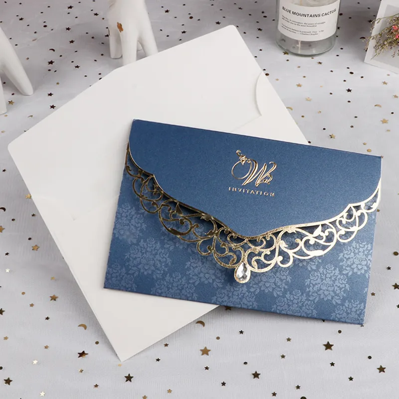 Laser Cut Invitation Card Business Greeting Cards With Diamond Customized Wedding Decoration Party Supplies 220711