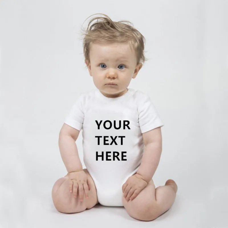 Din text här baby romper anpassar född pojke tjej onesie bomull kort ärm spädbarnskläder 220607