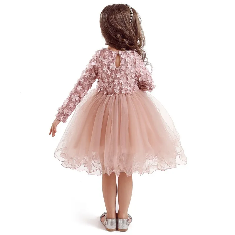 Robes de filles Printemps petites filles fleur dentelle robe de princesse robes de soirée enfants vacances maille Tutu robe enfants à manches longues vêtements de sport 2201006