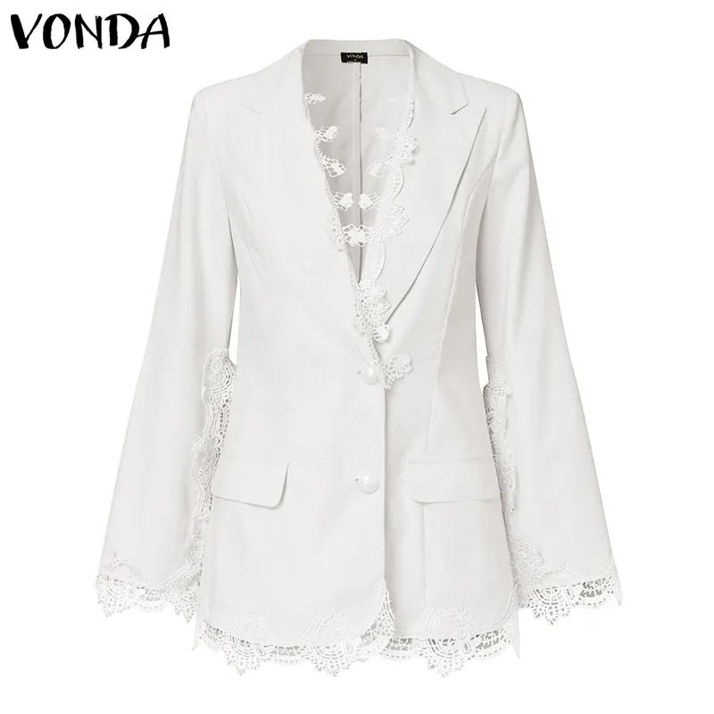 VONDA femmes revers costume décontracté Ol Style Blazer automne à manches longues col en V dentelle vacances pardessus femme surdimensionné 220726