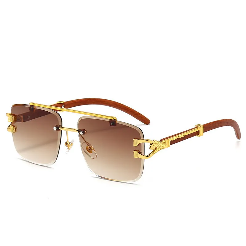 Ultime montature occhiali da sole Cartr Leopardo dorato Occhiali decorativi a doppio raggio Montatura occhiali in finto legno Parasole Protezione UV Guida S2805