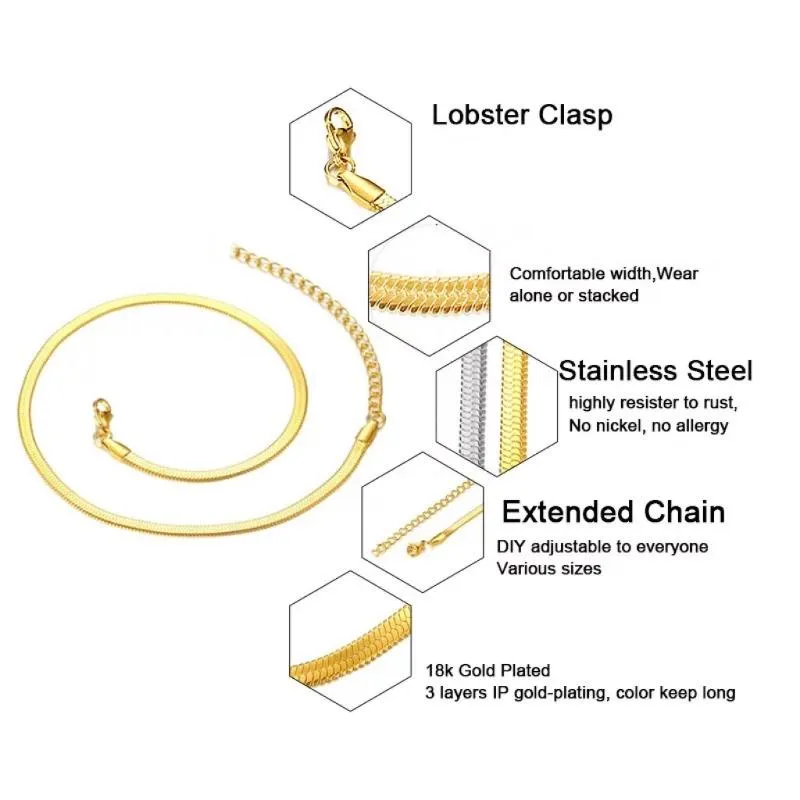 Łańcuchy 100% stal nierdzewna płaski łańcuch łańcuchowy dla kobiet złoty srebrny kolor obojczyka ostrza węża