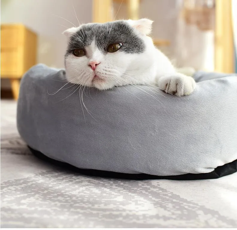 Cat Bed Round Winter Warm Dog Plus Velvet Sleeping Pad Supplies Pet Kennel Removable Mat 220323