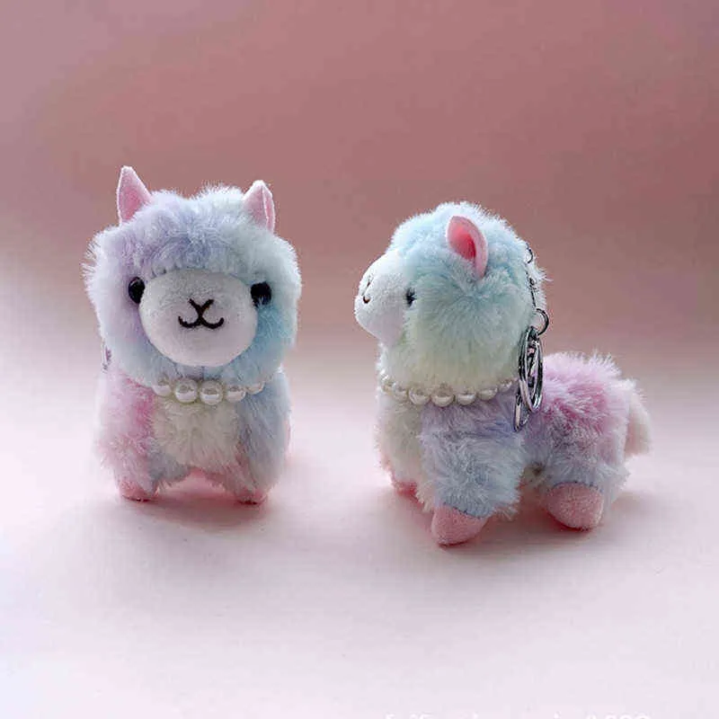 Soft Cotton Standing Alpaca Toys Stuffed Plush Doll Key Chain Rainbow Horse Camel Animals Keychains Women Bags Charms Gifts AA220318