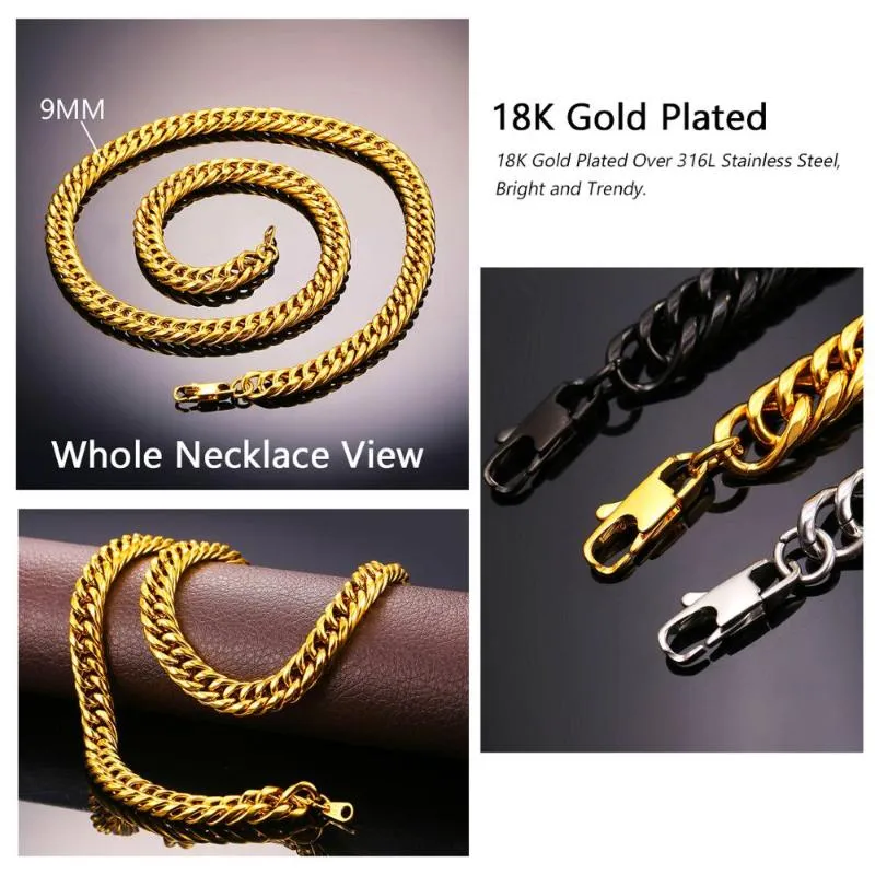 Ketten U7 Halsketten für Männer Miami Cuban Link Goldkette Hip Hop Schmuck Lange dicke Edelstahl Big Chunky Halskette Geschenk N453209E