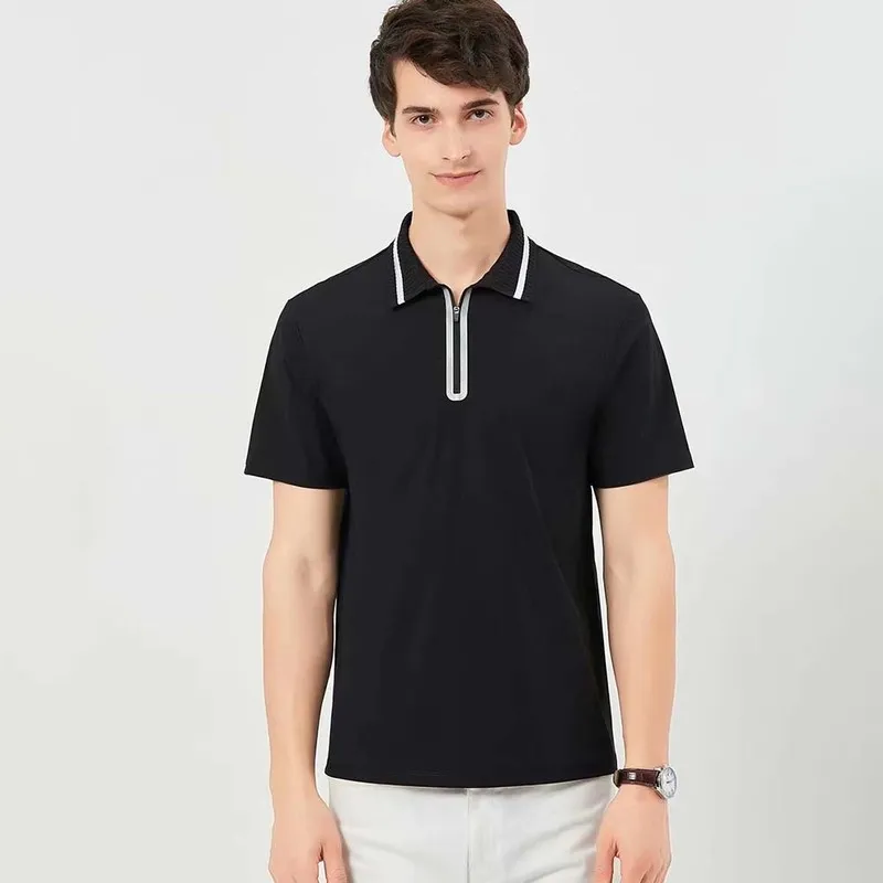 High Quality Polo Shirt Summer Short Sleeve Zipper Men's Shirt Polo Nylon/Spandex Solid Casual Shirt Polo Male Tops 220418