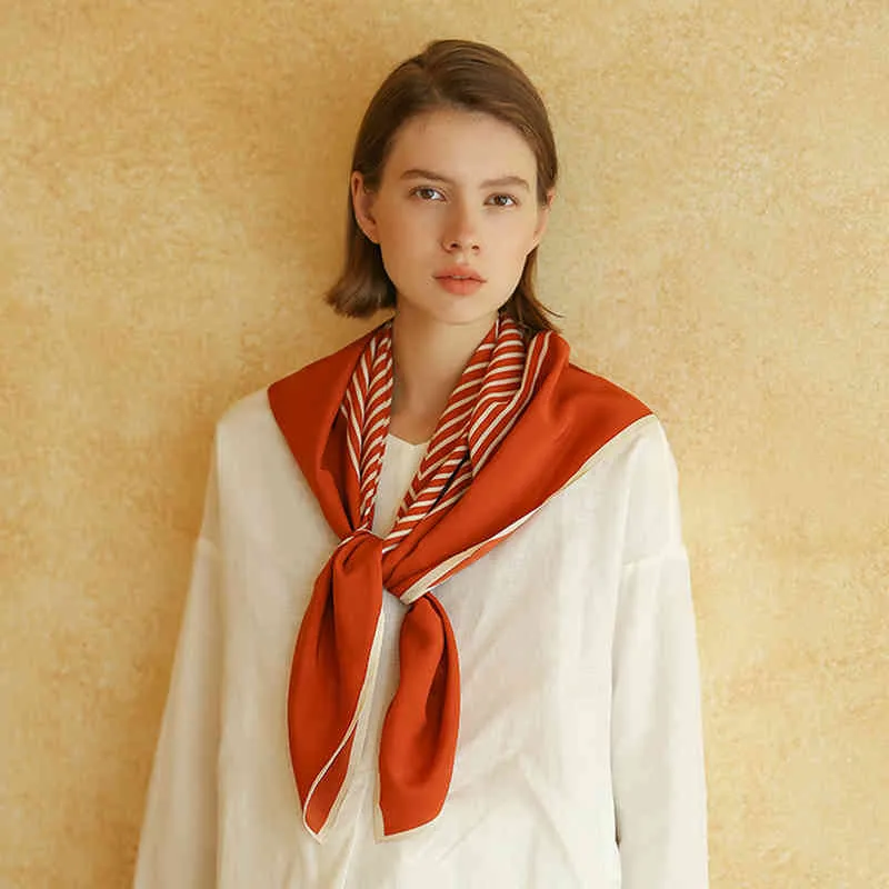 Sverige Varumärke Tote ** Stripe Enkel Orange Färgdesign 100% Silk Square Scarves With Luxury Women Scarf