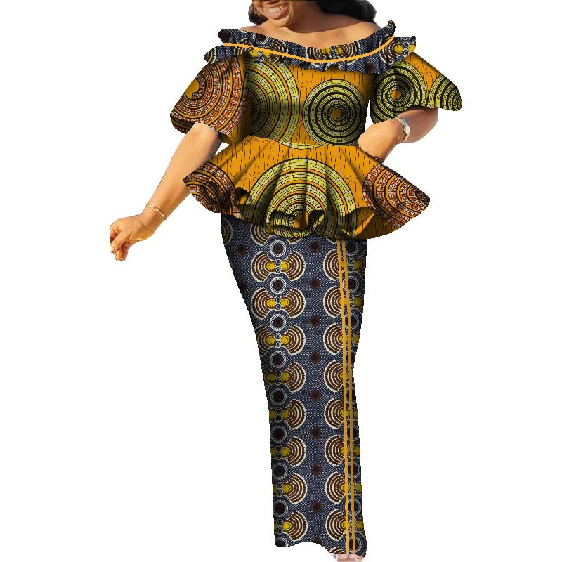 BintaRealWax Two Piece Dress Dashiki African Dresses Suit Top and Skirt Print Plus Size Clothing for Women Sets for Elegant Lady Party WY9021