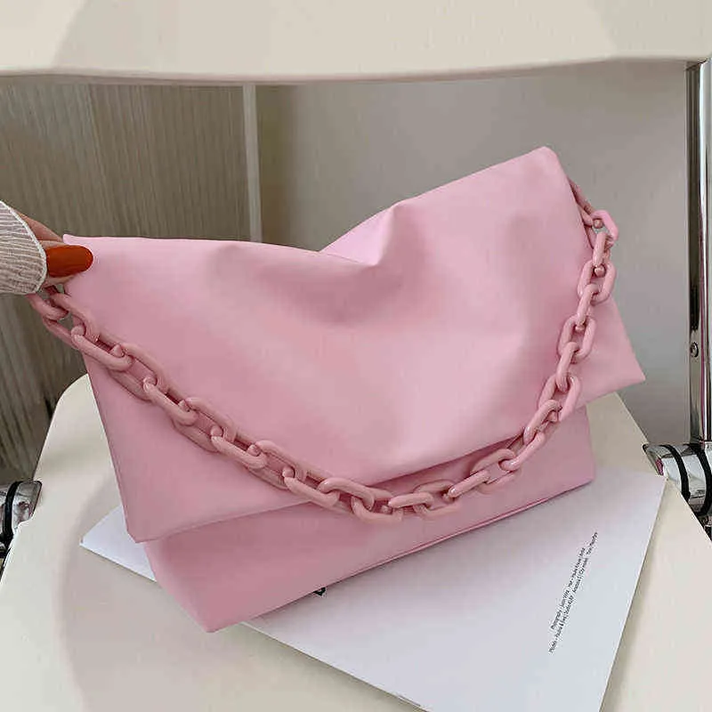 Summer Women Trendy Large-capacity Tote Bags Ladies New Style Acrylic Chain Handbag Orange Shoulder Bags Soft Leather Pink Pouch G220506