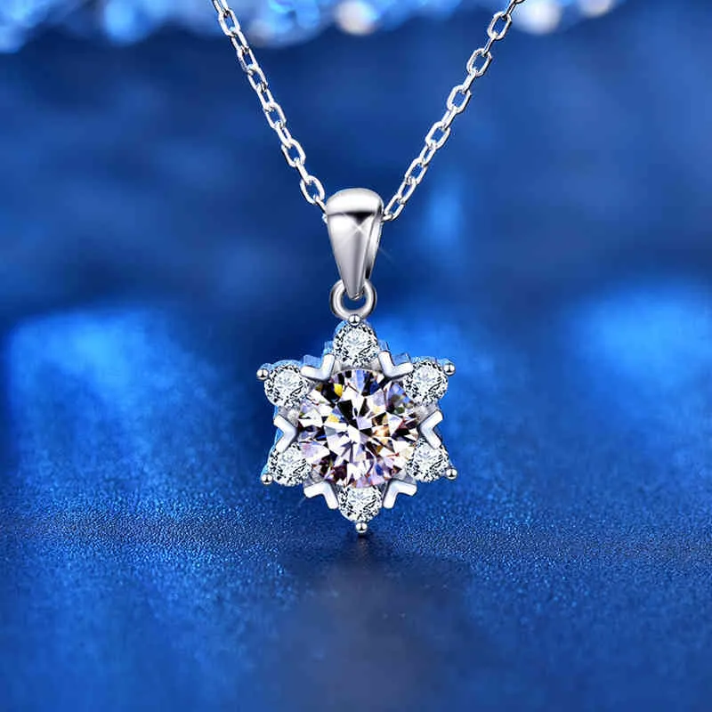 Sterling Silver Snowflake 1CT D Kolor VVS1 Oryginalne Moissanite Lab Diamond 14K Biały Złoty Wisiorek Naszyjnik Kobiety Biżuteria