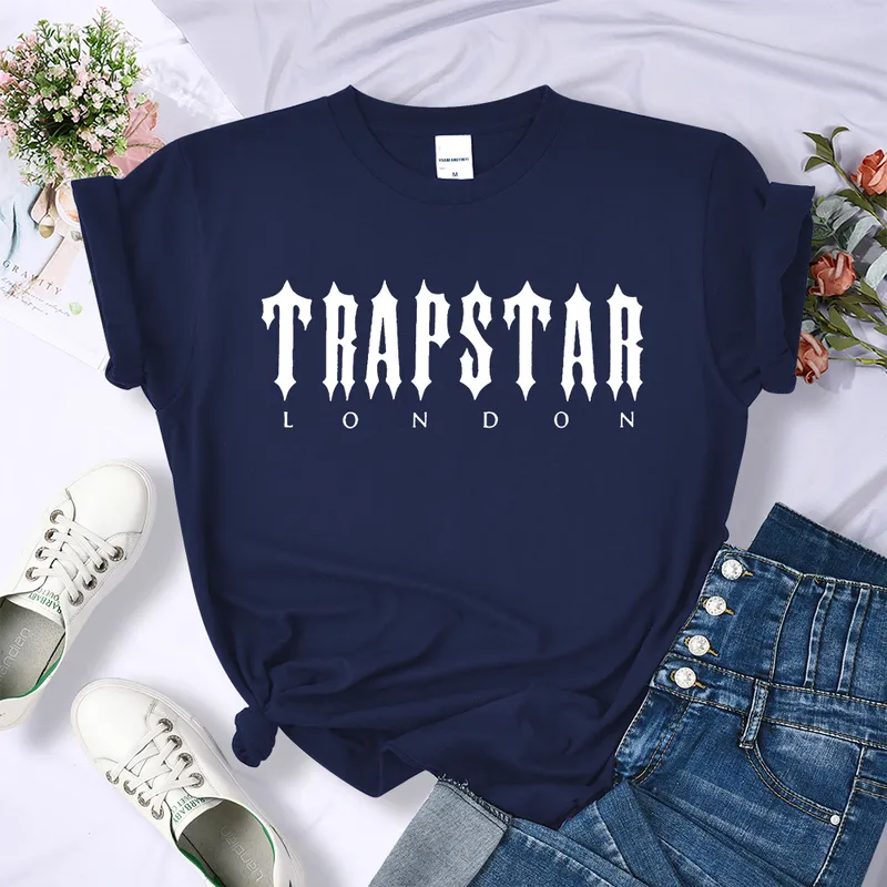 Письмовая буква Trapstar Женщины футболки дышащие удобные с коротким рукавом модная одежда футболка мягкая хип -хоп уличная одежда 220707