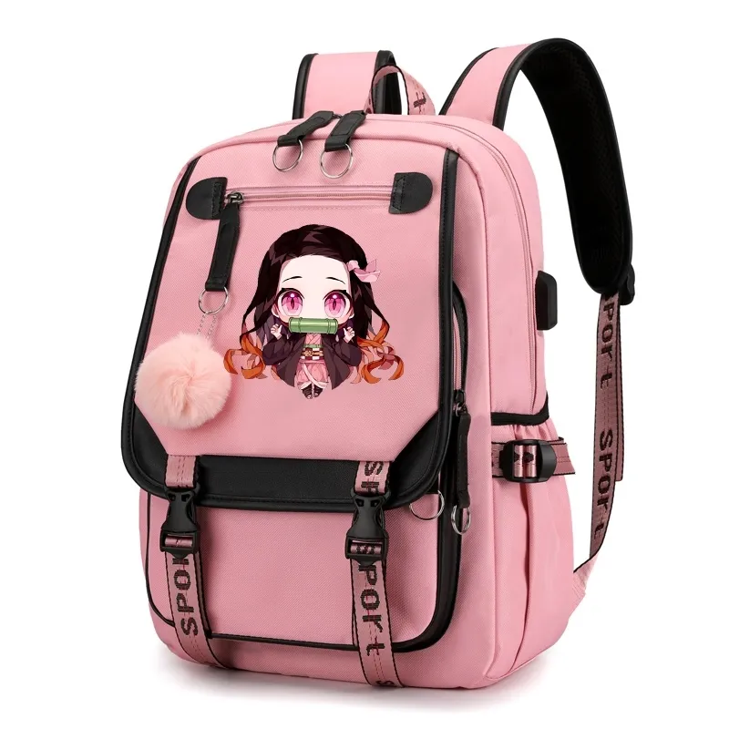 Demon Slayer Nezuko Backpacks for Men Anime School Sac pour adolescent Canvas ordinateur portable Back Pack Women Rucksack Anime Nezuko Backpack 2204D