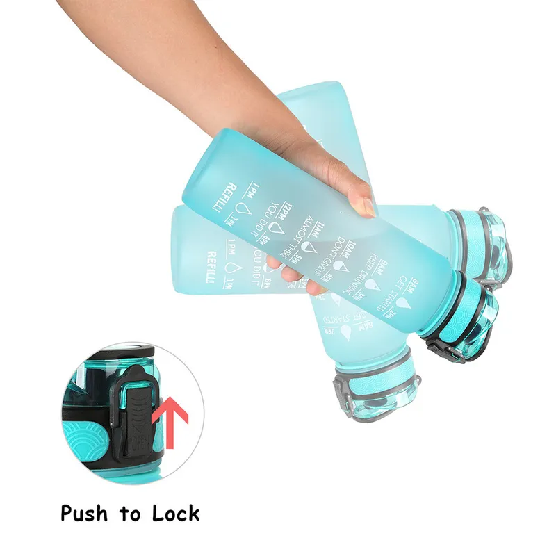 Botella de agua de Material Tritan de 1L con marcador de tiempo, taza reutilizable portátil a prueba de fugas esmerilada gratis para deportes al aire libre, Fitness 220329