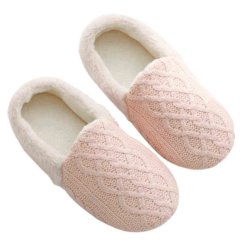 2022 Invierno Piso de punto Zapatillas de dormitorio Mujer Cálido Felpa de algodón Diapositivas Mujeres Cerrado Espalda Zapatos mullidos Zapatillas embarazadas G220816