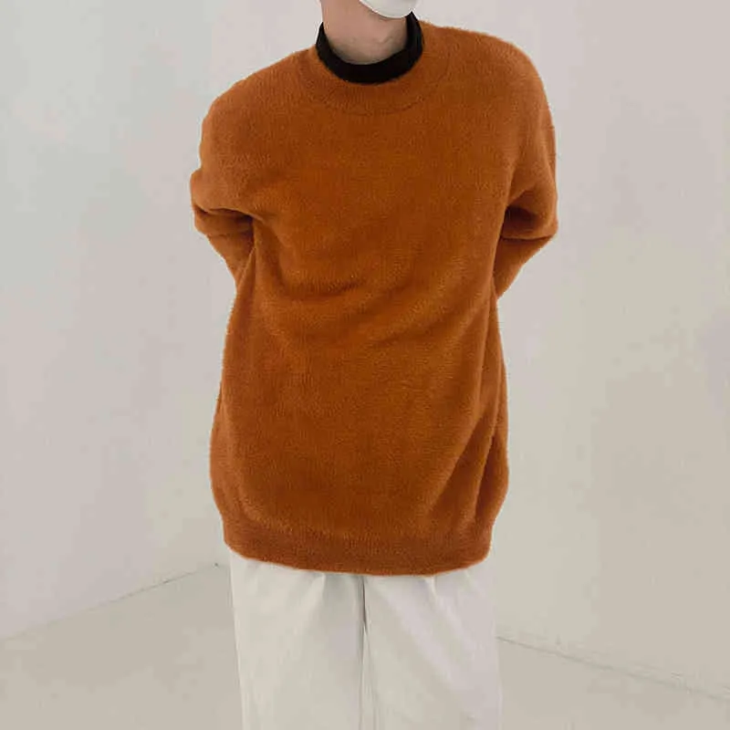 Mohair Sweater Men Loose Casual Lazy Knitted Sweater Korean Loose Cashmere Sweater Trend All-Match L220801