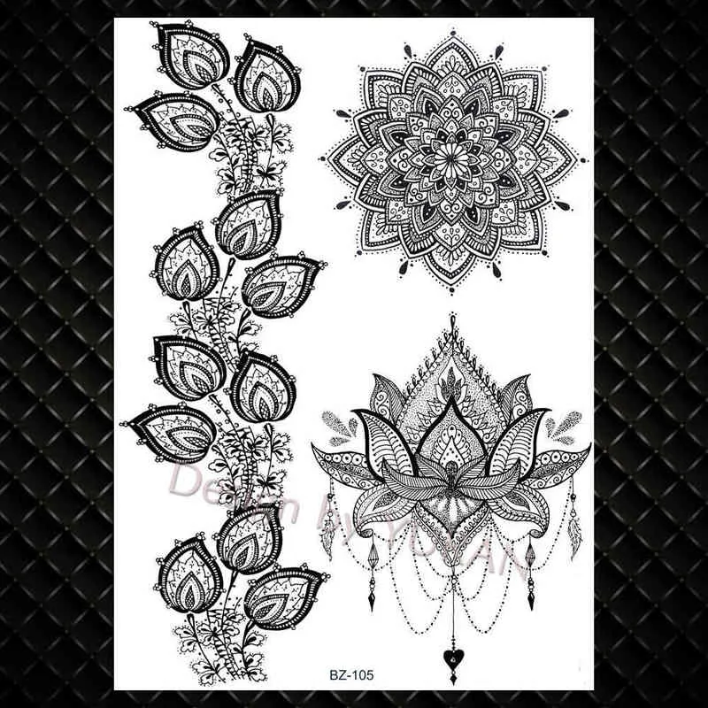 Nxy tatuagem temporária yuran moda preto correntes de pulso henna flor fingir s adesivos impermeáveis ​​mandala flora mulheres braço 3d tatto 0330