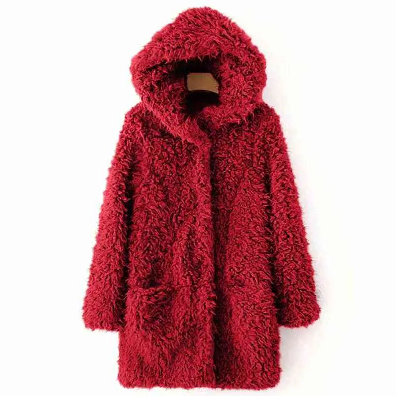Teddy Jacket Women Winter Jackets Kawaii Fur Kurtka z kapturem ciepłe owłosione kurtki Kobiety Kurtki z długim rękawem Chaqueta Mjer 2xl L220725