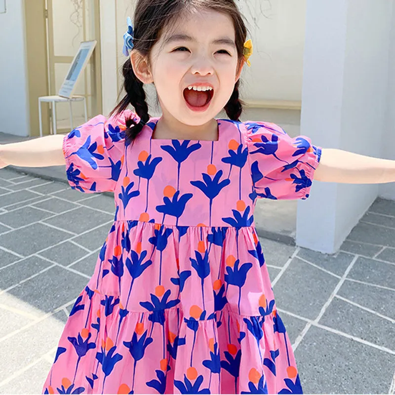 Été filles robe mode couleur vive fleur robes grand grand lâche mignon pour filles robes bébé enfants vêtements pour enfants 220521