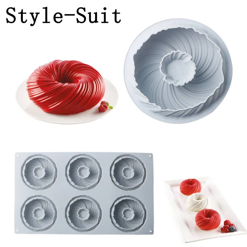 Meibum Spirale Donut Français Dessert Moule À Gâteau En Silicone Fête Maison Mousse Au Chocolat Moule À Pâtisserie Plateau De Décoration Outils De Cuisson 220517