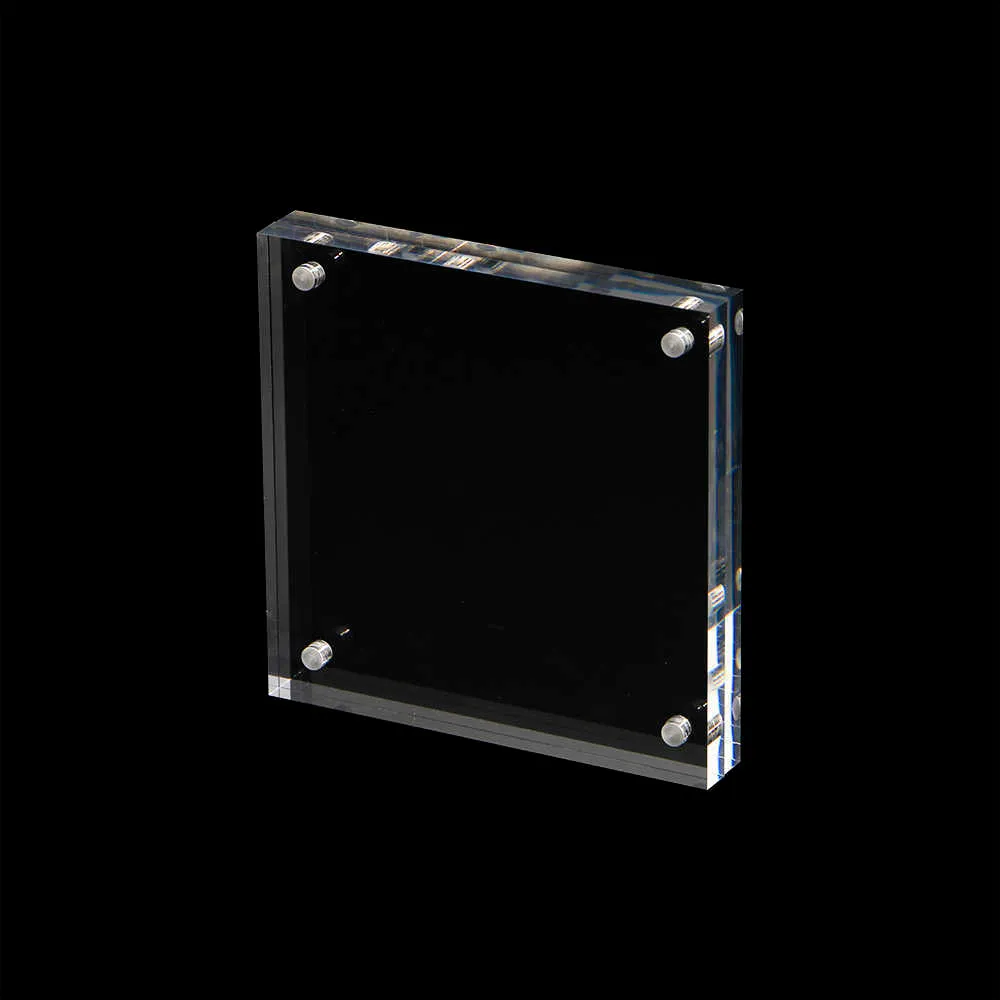 Genomskinlig kvadratisk fotoram Blank akrylblockram, 100x100mm, 135x135mm, 150x150mm, 16mm tjocklek Acrylic bildhållare