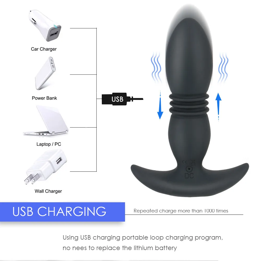 Sexiga leksaker för män Prostata Massager Telescopic Vibrating Wireless Remote Control Erotic Dildo Butt Plug Vibrator Anal