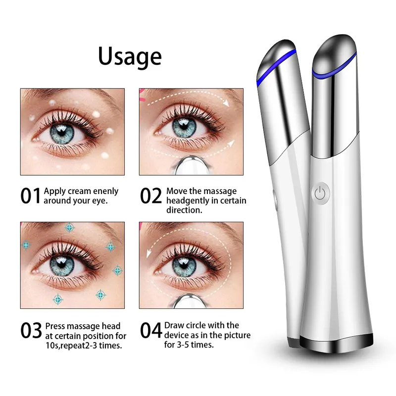 Mini Electric Eye Massager Vibrator Roller Ionic Anti Ageing Wrinkle Dark Circles Bag Thin Face Device USB Portable Eye Care Pen 220514
