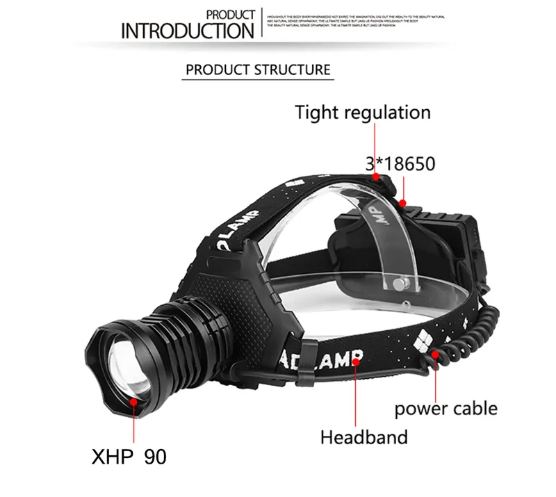 Ceholyd LED xhp100 xhp90 farol zoomable lumbo de caça de caça à caça de pesca 10000lm lanterna 18650 bateria 220620