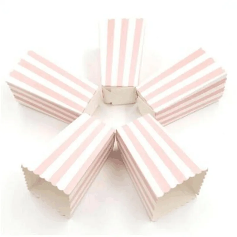 Caja de palomitas de papel a rayas onduladas con puntos rosas, 6/12 unidades