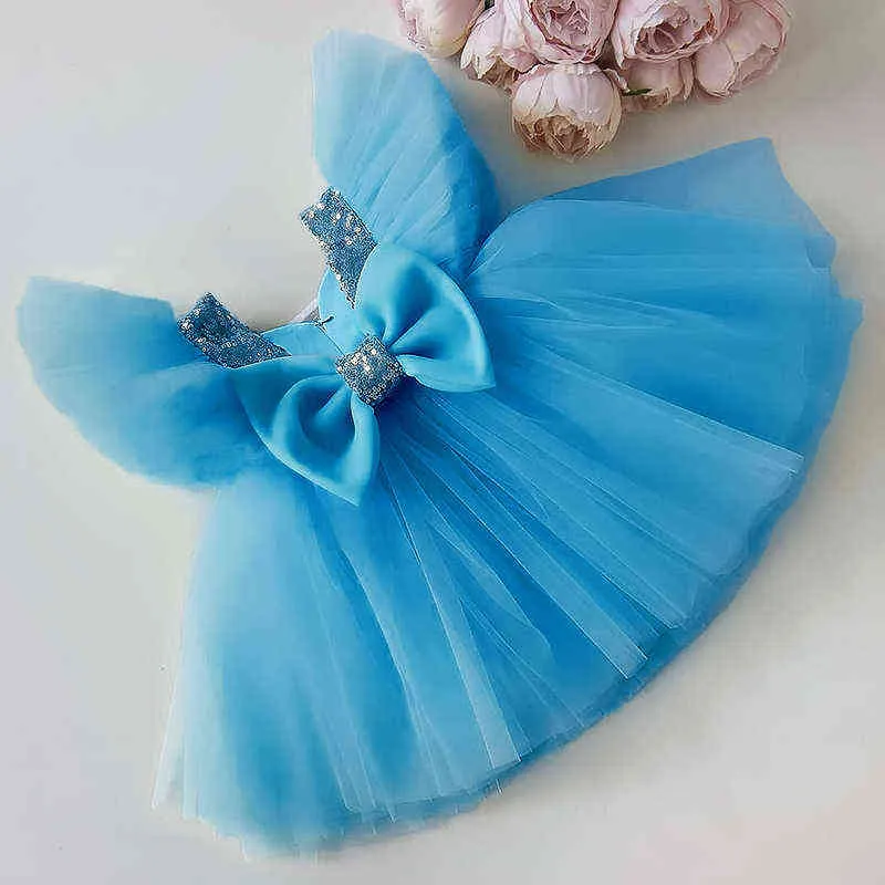 Pullu Bebek Kız Elbise Kolsuz Çiçek Kız Elbise Diz Uzunluk Elbiseler Kızlar İçin Bow Puffy Pageant Süslü Gelinlik 3-8 YRS Y220510
