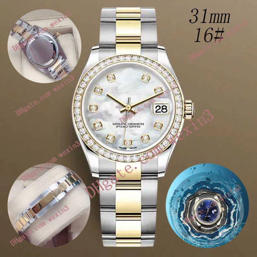 Deluxe Woman diamond watch 31mm Mechanical automatic High Quality mussel yster band montre de luxe 2813 Steel Waterproof Watches283o
