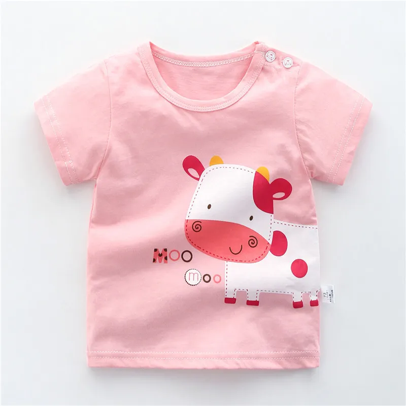 Yaz Şortları Kollu Çocuk Kızlar Tişörtler Karikatür Baskı Bebek Üstleri 1 5 Yıl Çocuk Toddler Tees Bebek giysileri 220620