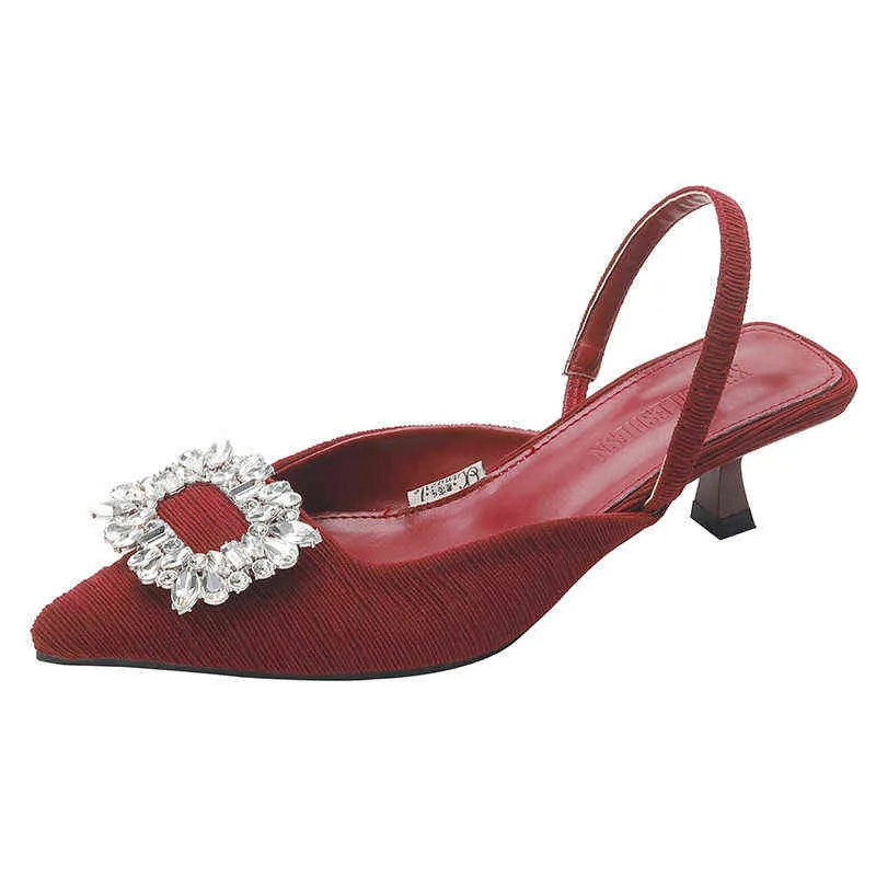 Spring pointed rhinestone silk stiletto high-heeled dress bridal wedding shoes large size small size fashion women's single shoe G220527