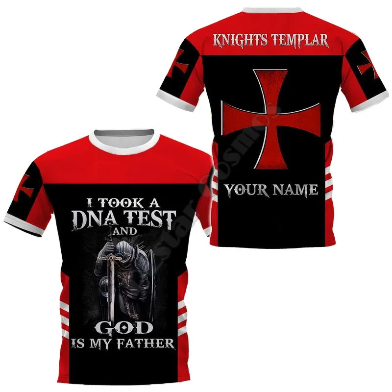 Personnalisez vous nommez Knights Templar T-shirts 3D T-shirt imprimé T-shirt Strewear Men For Women Short Sleeve 220704