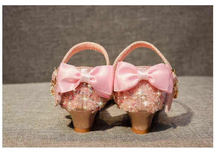 New Kids Fashion Rhinestones Wedges Bow Children's Shoes Princess Party Dance Shoes Baby Summer Girls Sandals Little Girl Shoes G220523