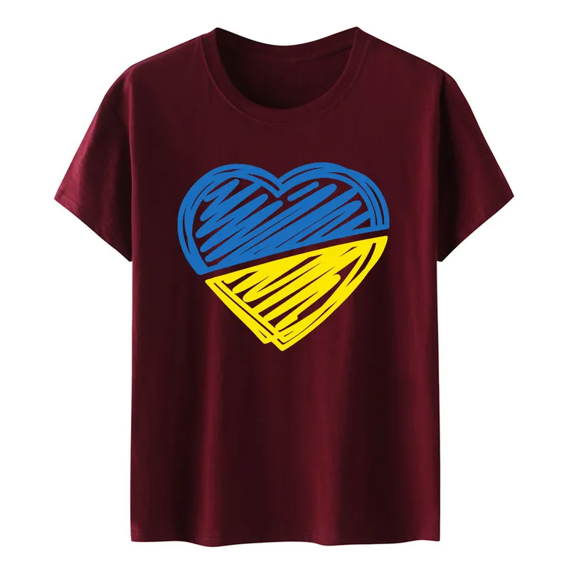Été haut pour femme Ukraine imprimer t-shirts bleu et jaune motif coeur t-shirts dame adolescentes décontracté Streetwear vêtements a35 220615