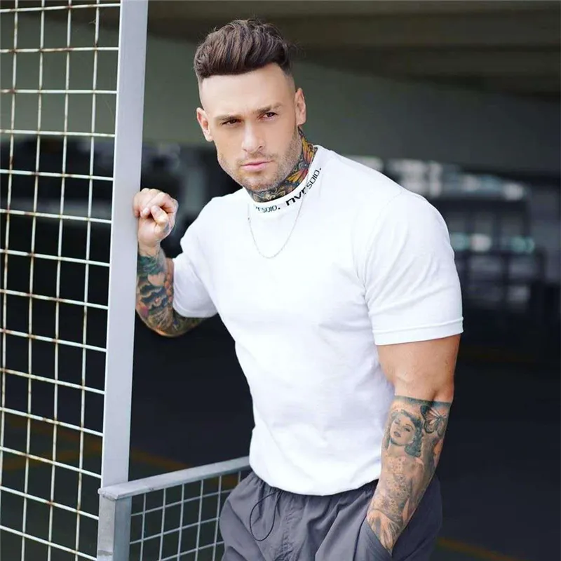 Gym Tshirt Men Short Sleeve Cotton Tshirt Casual Slim T Shirt Male Fitness Bodybuilding Workout Tee Tops Summer Clothing 220613