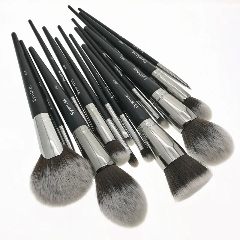 Sywinas Make-up-Pinsel-Set, 15-teilig, hochwertiges schwarzes, natürliches Kunsthaar, Nake-Up-Pinsel-Werkzeug-Set, professionelle Make-up-Pinsel 220616