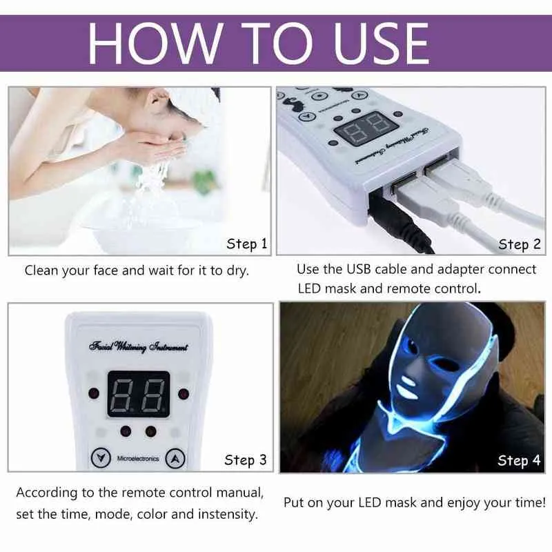 7 couleurs Masque LED Peau rajeunissement Pon Light Therapy Anti-Aging Face Machine de beauté Whitening Neck Skincare Tool VIP 2205205236705