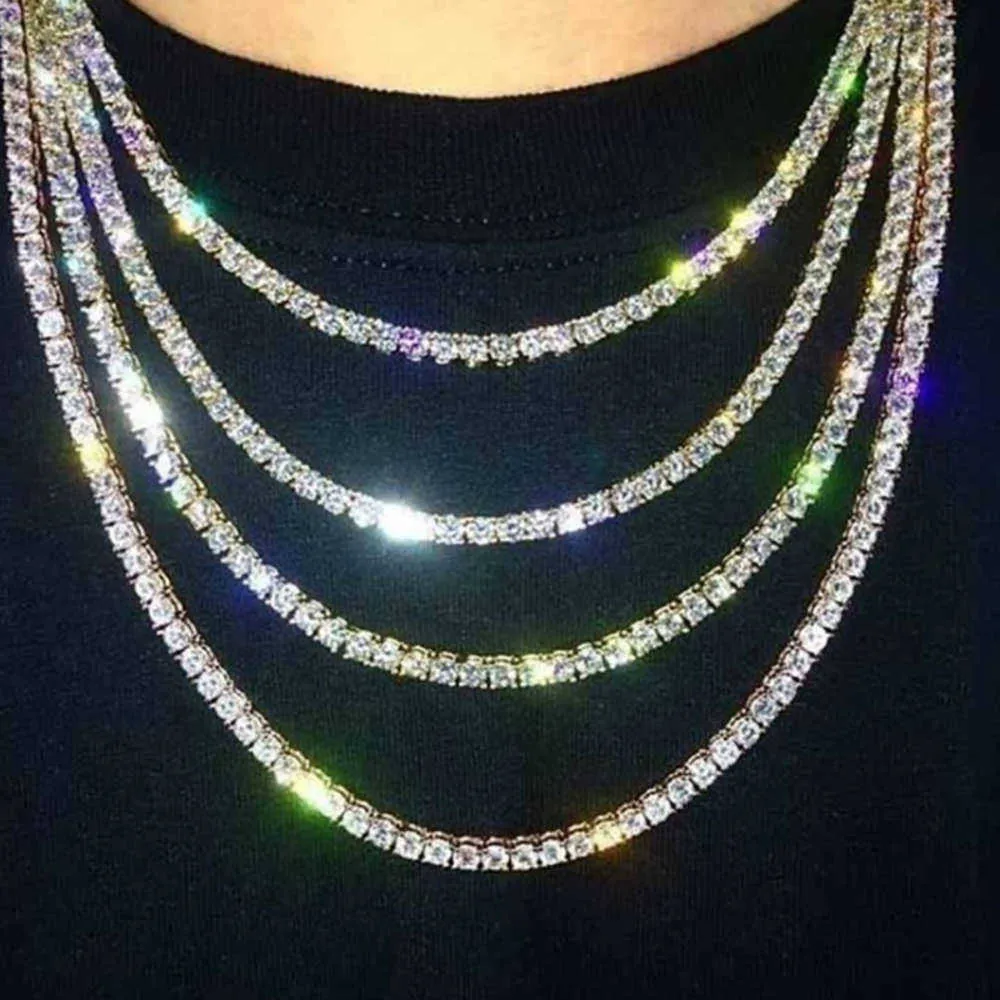 Hiphop 18k Gold Iced Out Diamant Kette Halskette CZ Tennis Halskette für Männer und Frauen198d
