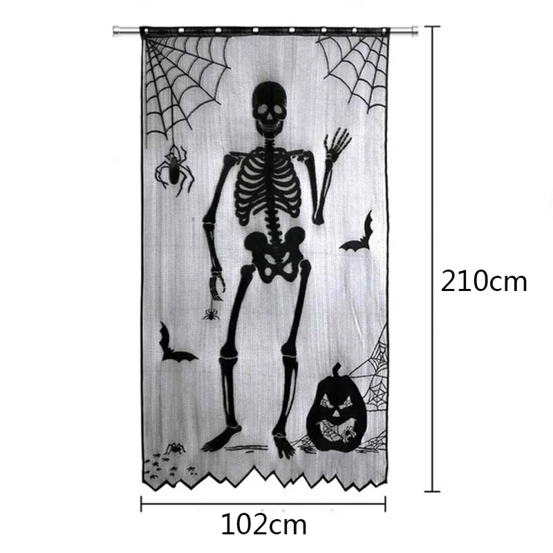 Halloween Creeping Ghost Lace Curtains Halloween Door Window Decoration For Home Scary Skull Black Curtains Horror House Party 220815