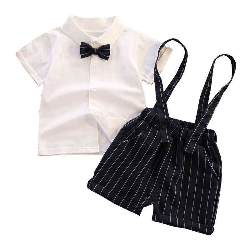 Baby Boy Summer Ubrania bawełniane stroje niemowlę małego chłopca dżentelmen garnitur w muszce Koszulka szorty spodnie wygodne strój g220509