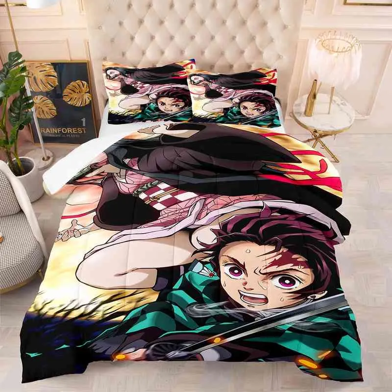 Anime Dämon Slayer Kochou Shinobu Kamado Nezuko Cosplay Bettbezug Bettwäsche Set Volle Größe King-Size-Bett Tröster Quilt Hause